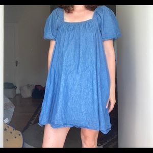 Flying Tomato Chambray Puff Sleeve Mini Dress